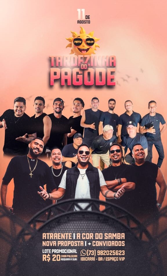Tardezinha do pagode  🎶 Muita gente bonita e cerveja gelada 📍 Espaço vip • Ibicaraí-BA 🗓️ 11 de Agosto a partir 14H / #TardezinhaDoPagode